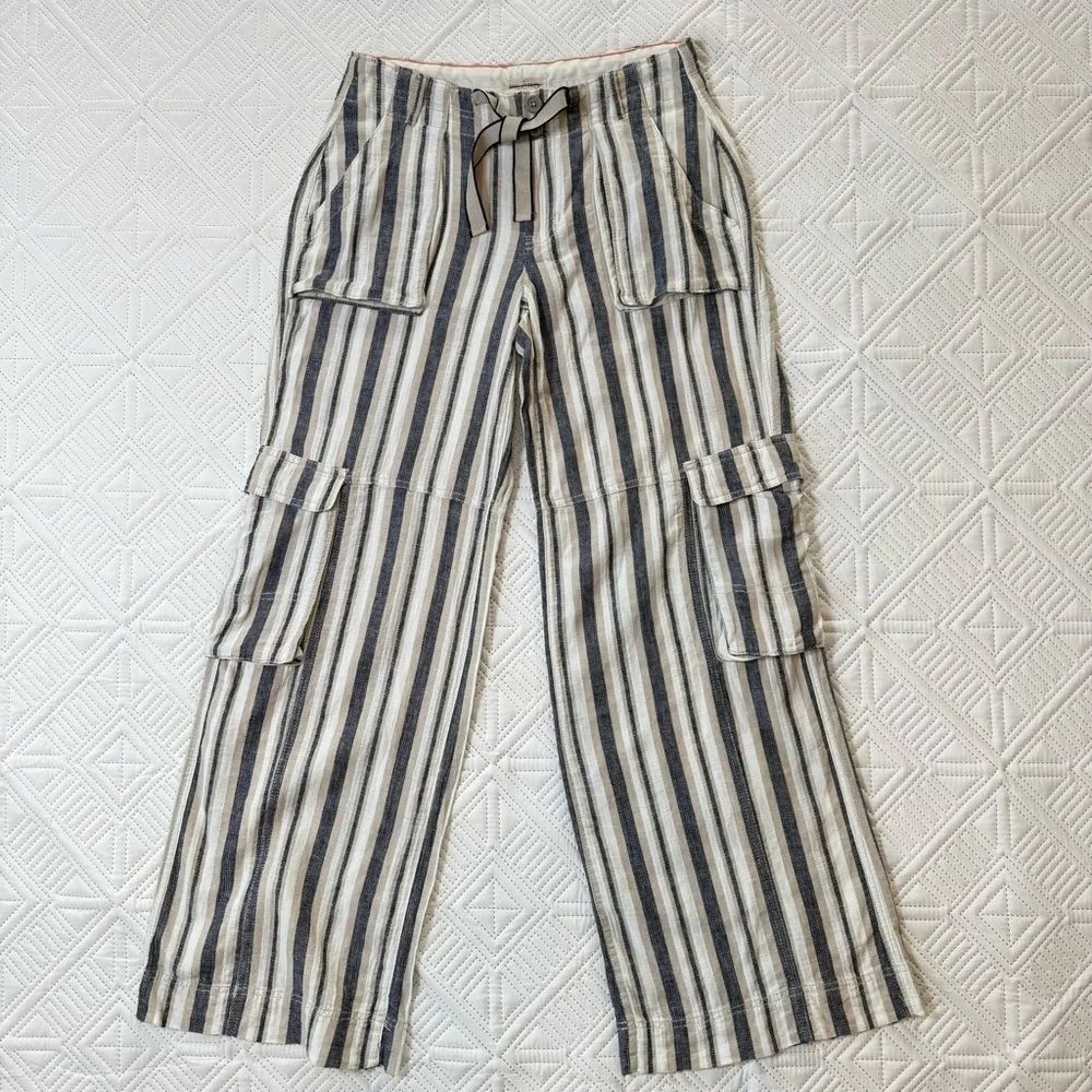 Anthropologie Pilcro Beach Cargo Pants in a striped linen blend Size 26 - Picture 3 of 12